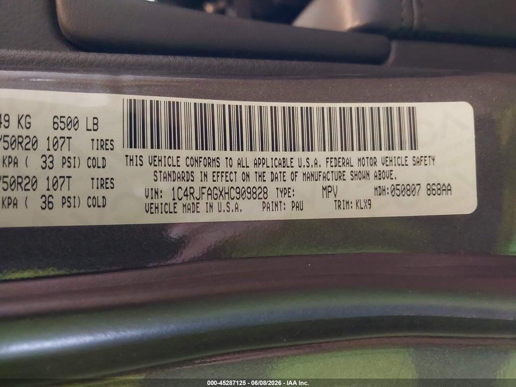 1C4RJFAGXHC909828 2017 JEEP GRAND CHEROKEE photo no. 9