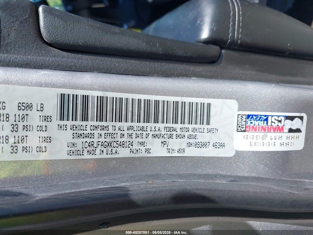 1C4RJFAGXKC548124 2019 JEEP GRAND CHEROKEE photo no. 9