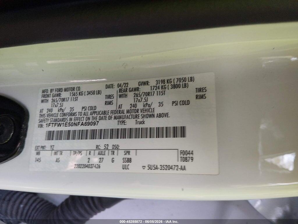 1FTFW1E50NFA69097 2022 FORD F-150 photo no. 9