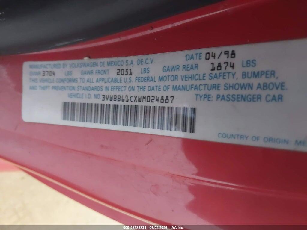3VWBB61CXWM024887 1998 VOLKSWAGEN NEW BEETLE photo no. 9