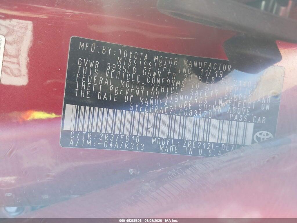 5YFEPRAE7LP083470 2020 TOYOTA COROLLA photo no. 9