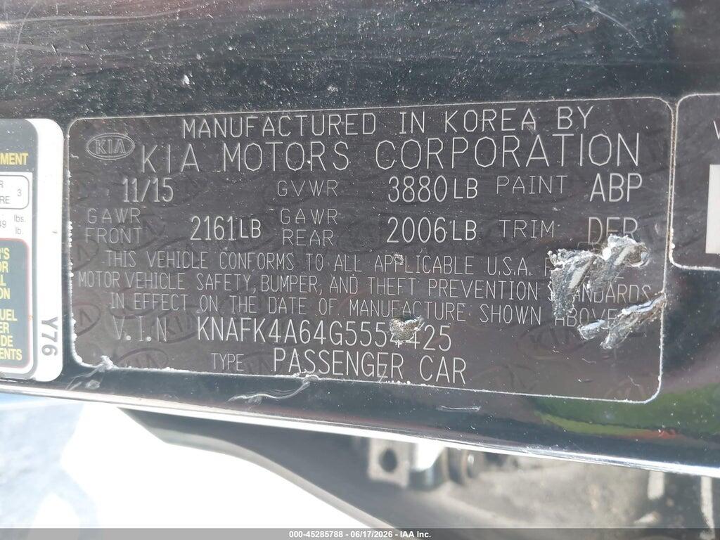 KNAFK4A64G5554425 2016 KIA FORTE photo no. 9