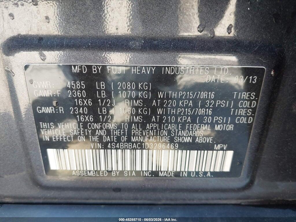 4S4BRBAC1D3296469 2013 SUBARU OUTBACK photo no. 9