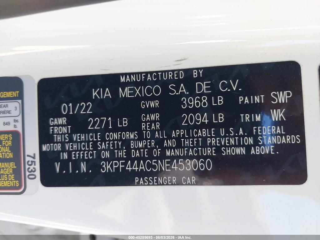 3KPF44AC5NE453060 2022 KIA FORTE photo no. 9