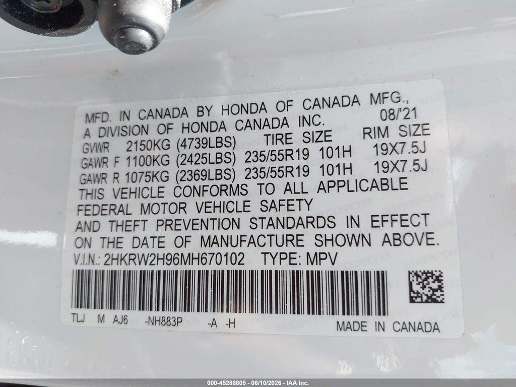 2HKRW2H96MH670102 2021 HONDA CR-V photo no. 9