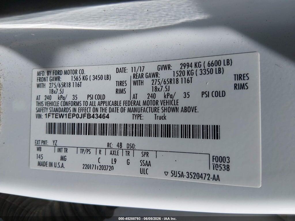 1FTEW1EP0JFB43464 2018 FORD F-150 photo no. 9