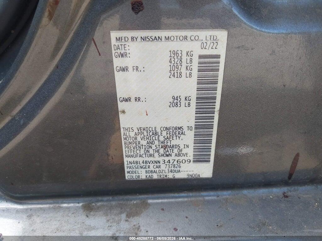 1N4BL4BVXNN347609 2022 NISSAN ALTIMA photo no. 9