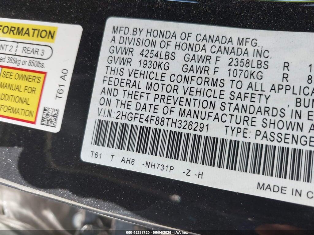 2HGFE4F88TH326291 2026 HONDA CIVIC HYBRID photo no. 9