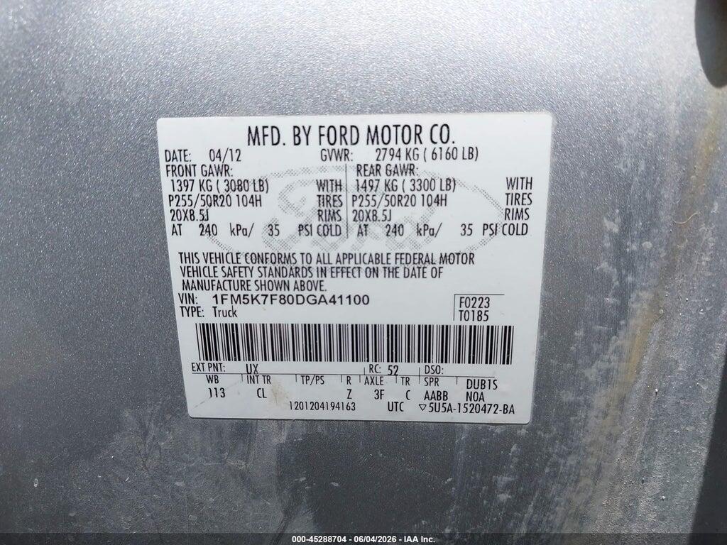 1FM5K7F80DGA41100 2013 FORD EXPLORER photo no. 9