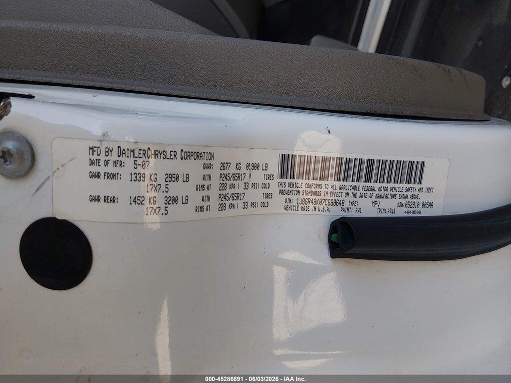 1J8GR48K07C688648 2007 JEEP GRAND CHEROKEE photo no. 9