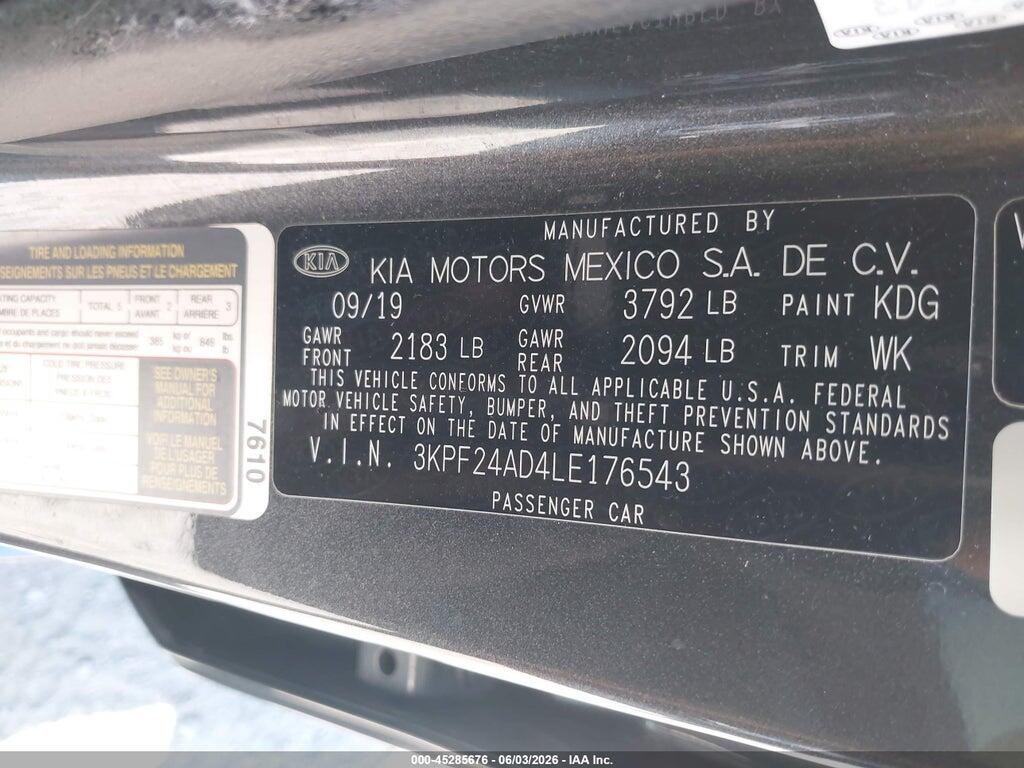 3KPF24AD4LE176543 2020 KIA FORTE photo no. 9