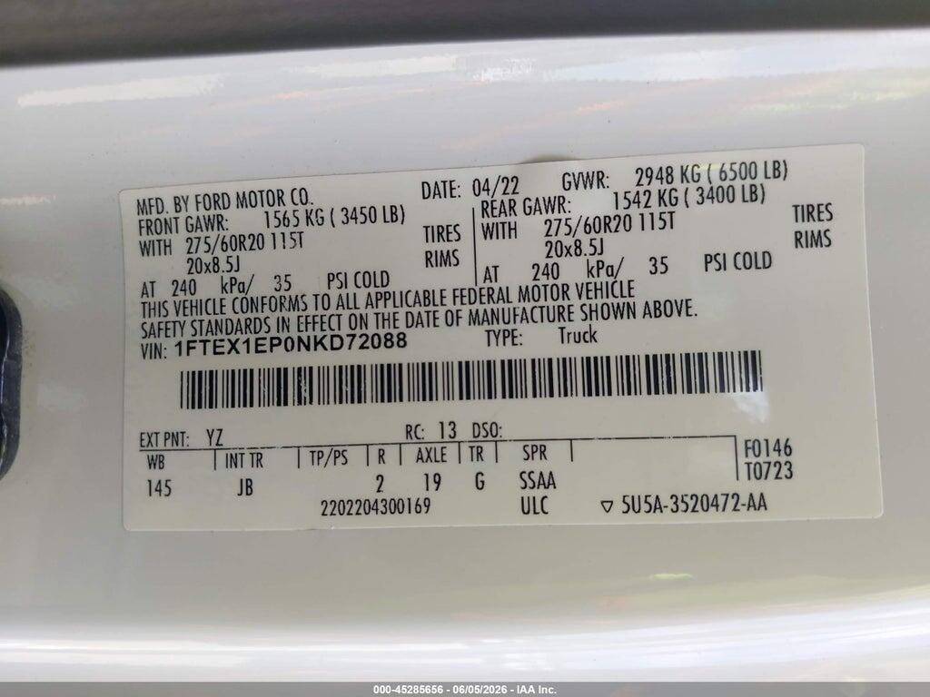 1FTEX1EP0NKD72088 2022 FORD F-150 photo no. 9