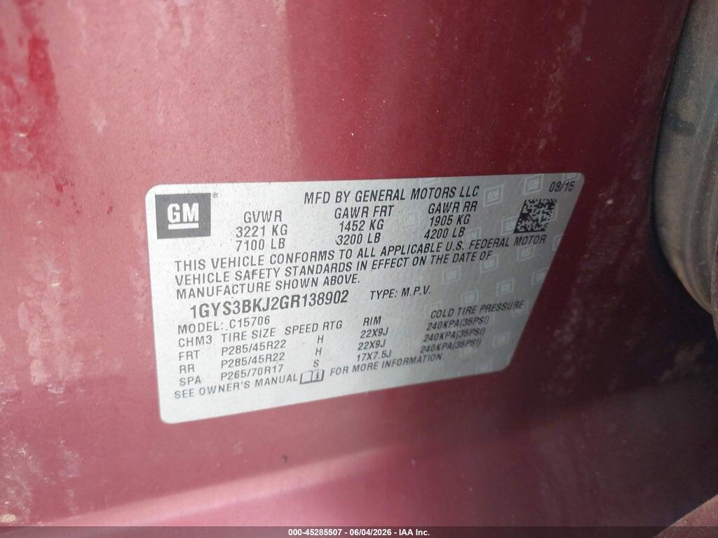 1GYS3BKJ2GR138902 2016 CADILLAC ESCALADE photo no. 9
