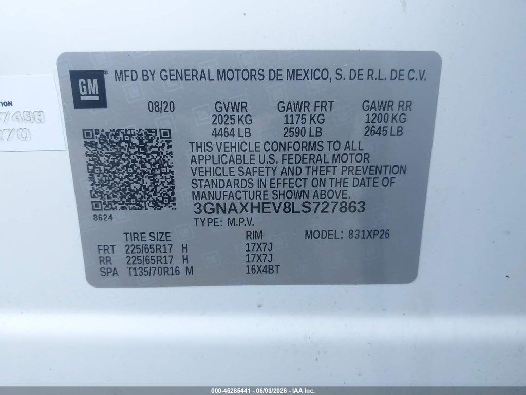 3GNAXHEV8LS727863 2020 CHEVROLET EQUINOX photo no. 9