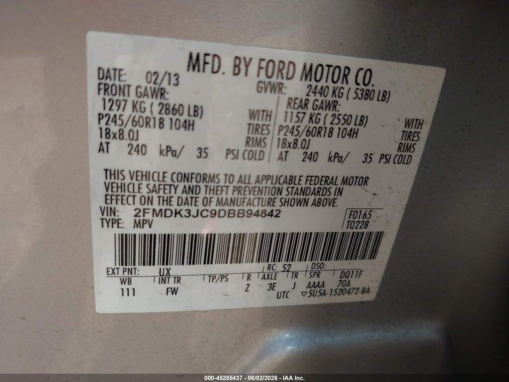 2FMDK3JC9DBB94842 2013 FORD EDGE photo no. 9