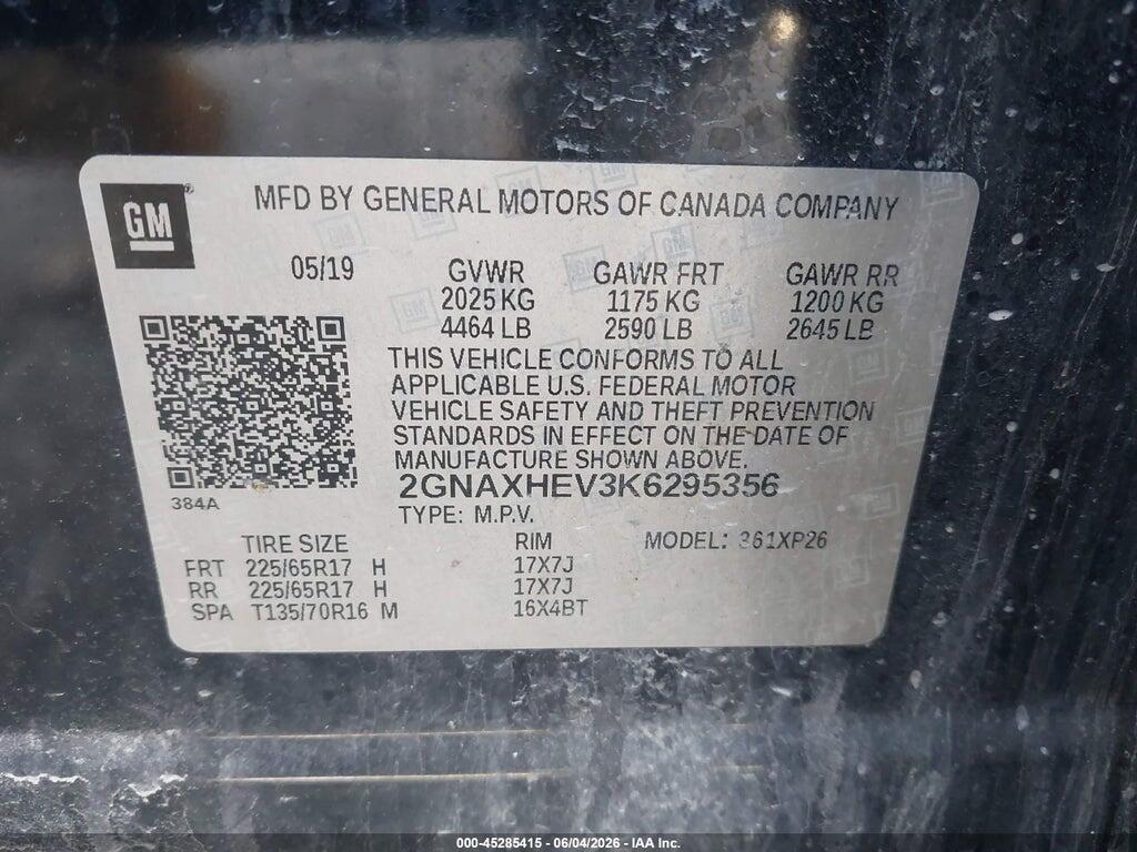 2GNAXHEV3K6295356 2019 CHEVROLET EQUINOX photo no. 9