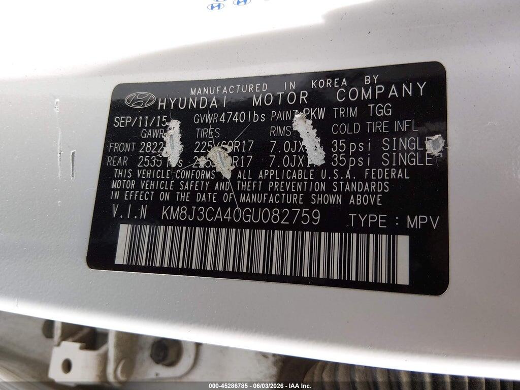KM8J3CA40GU082759 2016 HYUNDAI TUCSON photo no. 9