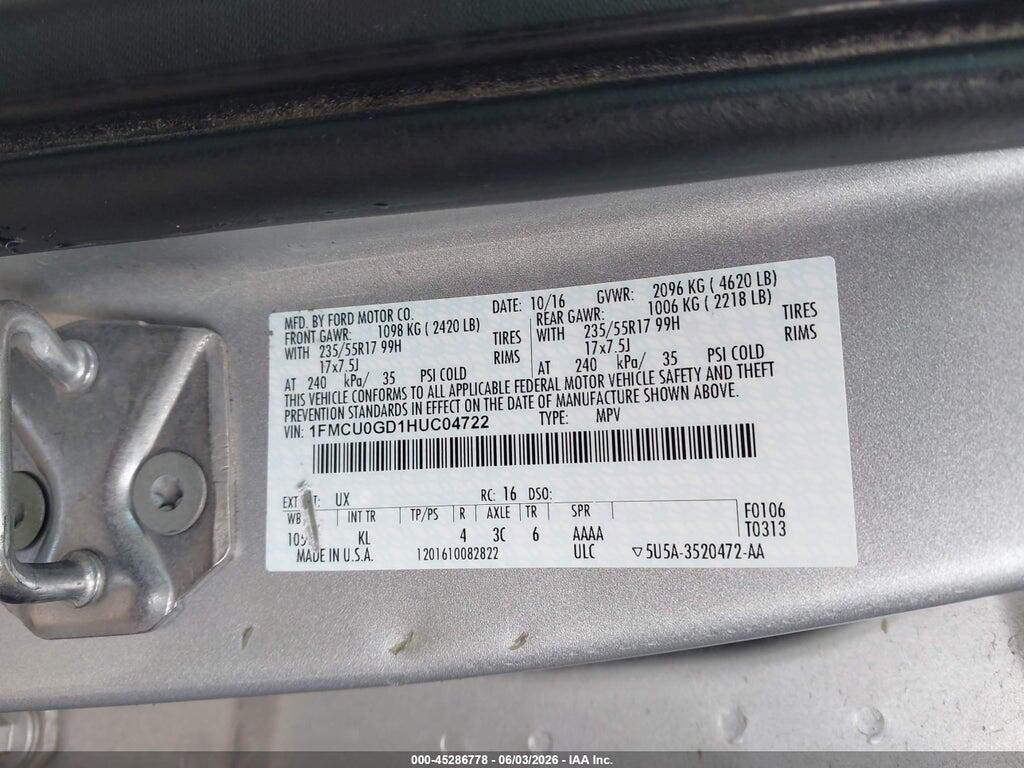 1FMCU0GD1HUC04722 2017 FORD ESCAPE photo no. 9