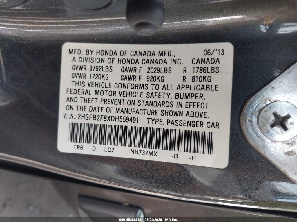 2HGFB2F8XDH559491 2013 HONDA CIVIC photo no. 9