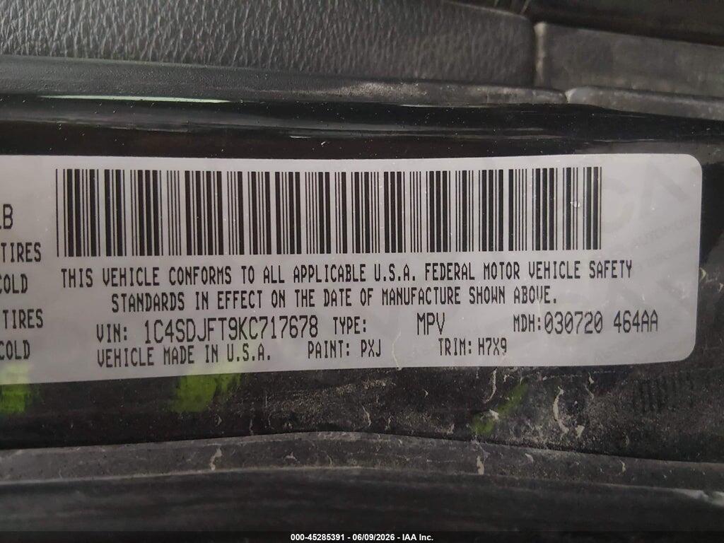 1C4SDJFT9KC717678 2019 DODGE DURANGO photo no. 9