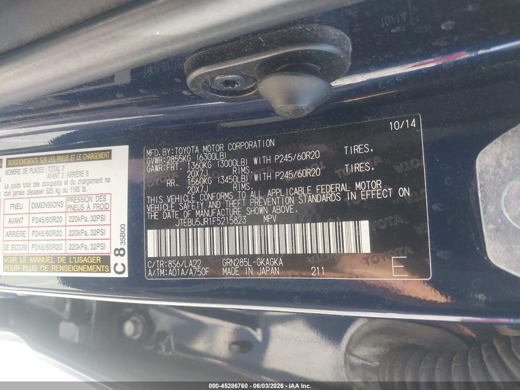 JTEBU5JR1F5215823 2015 TOYOTA 4RUNNER photo no. 9