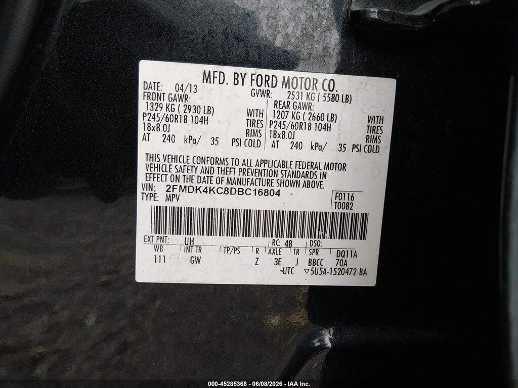 2FMDK4KC8DBC16804 2013 FORD EDGE photo no. 9