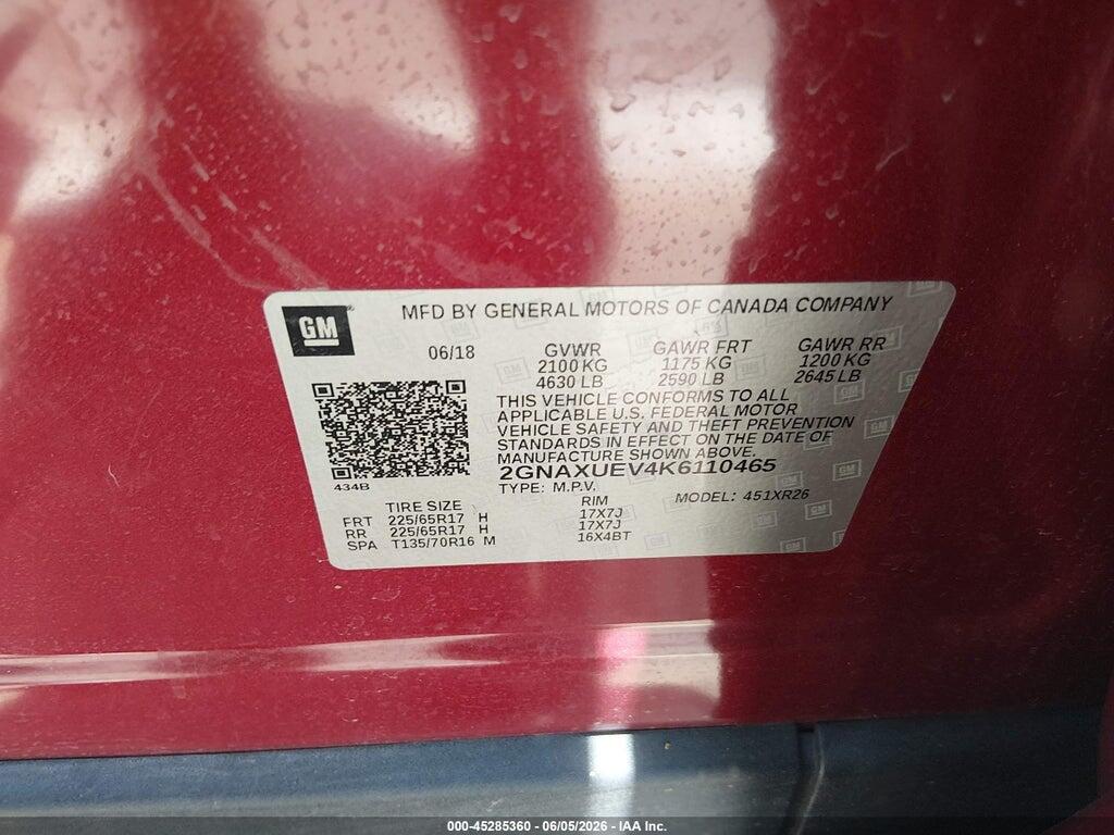 2GNAXUEV4K6110465 2019 CHEVROLET EQUINOX photo no. 9