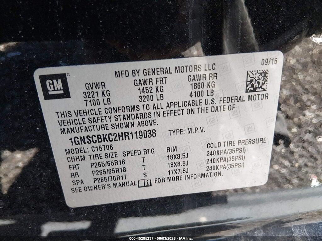1GNSCBKC2HR119038 2017 CHEVROLET TAHOE photo no. 9