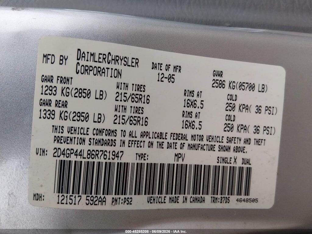 2D4GP44L86R761947 2006 DODGE GRAND CARAVAN photo no. 9