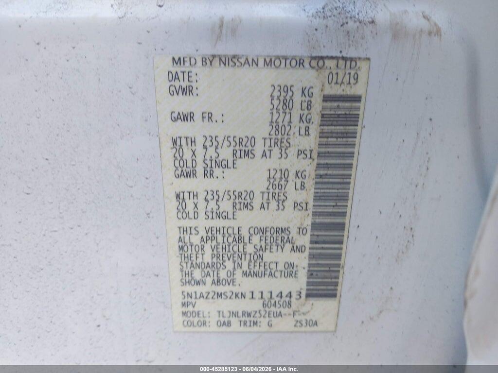 5N1AZ2MS2KN111443 2019 NISSAN MURANO photo no. 9