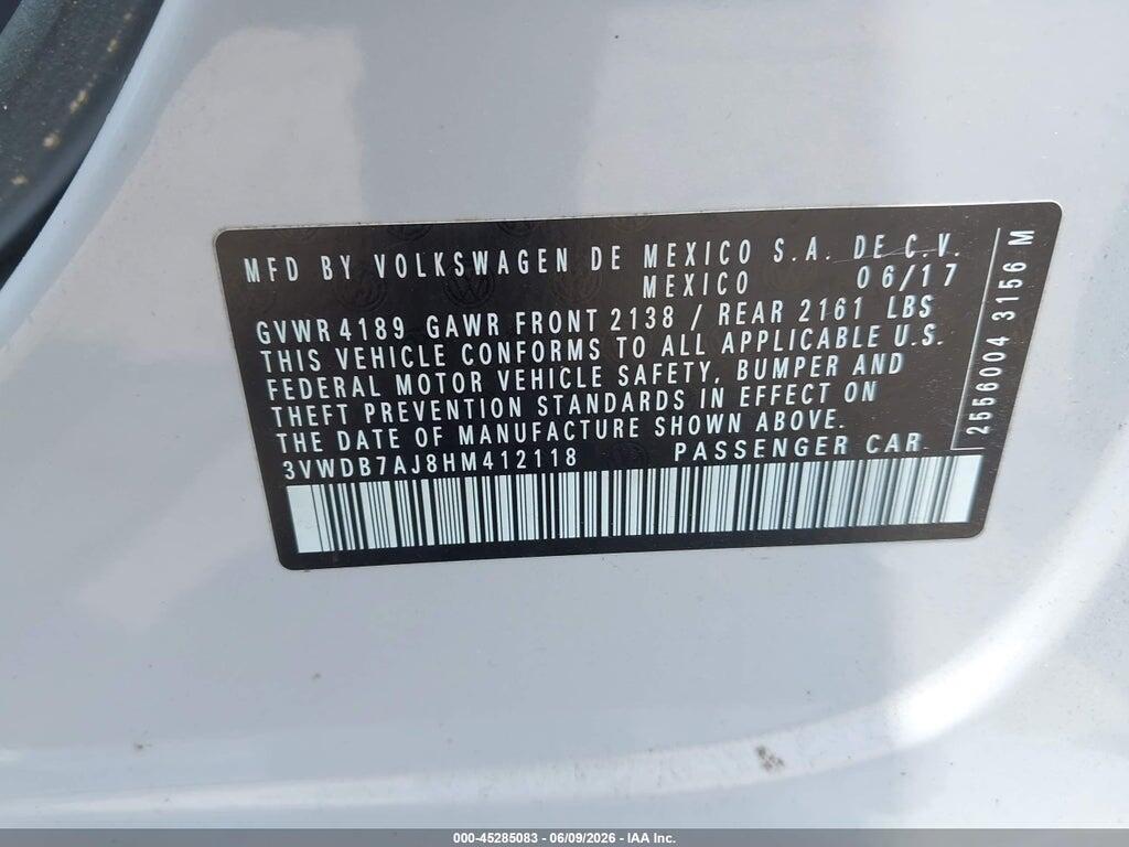 3VWDB7AJ8HM412118 2017 VOLKSWAGEN JETTA photo no. 9