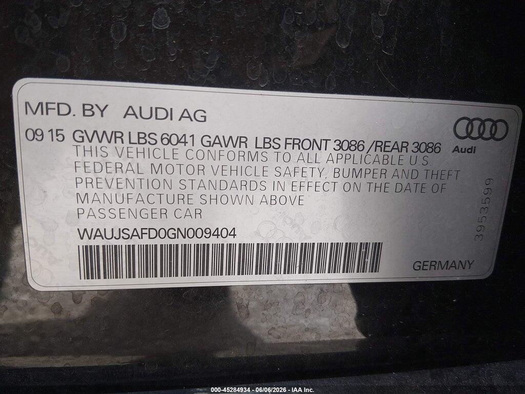 WAUJSAFD0GN009404 2016 AUDI S8 photo no. 9