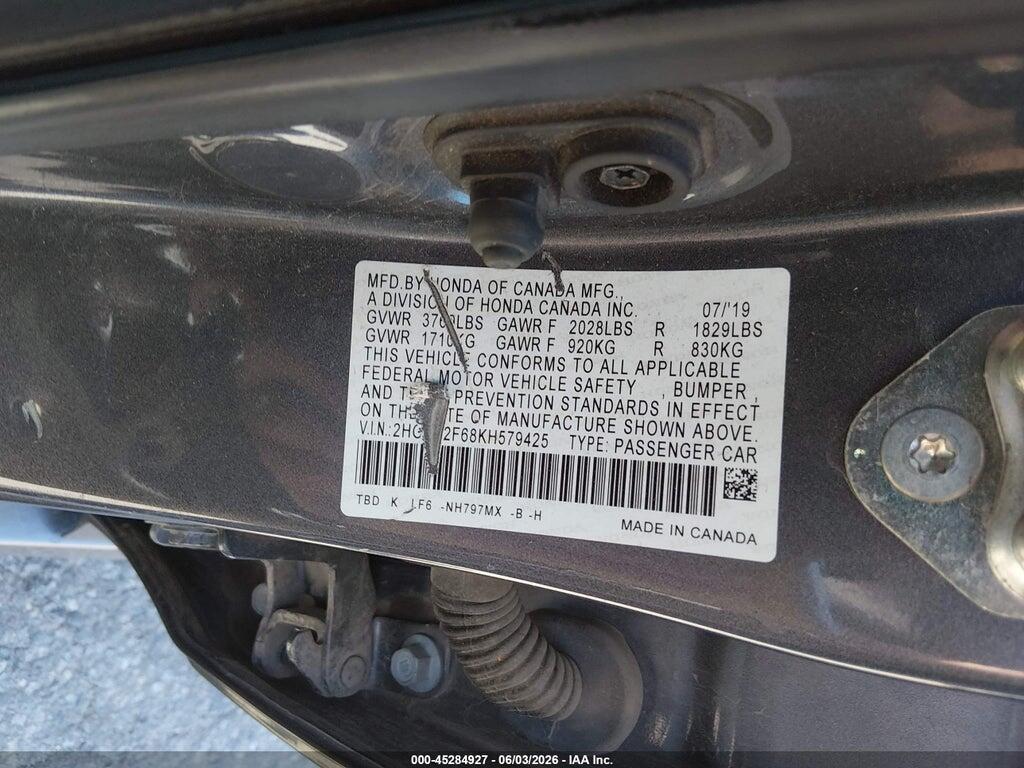 2HGFC2F68KH579425 2019 HONDA CIVIC photo no. 9