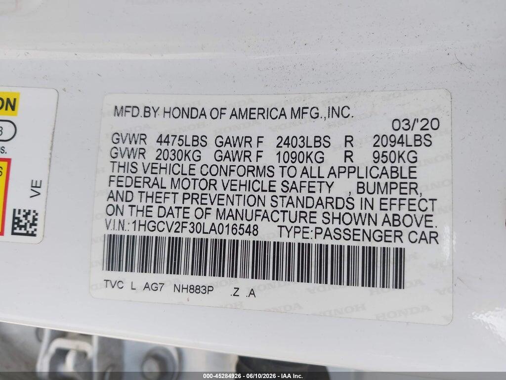 1HGCV2F30LA016548 2020 HONDA ACCORD photo no. 9