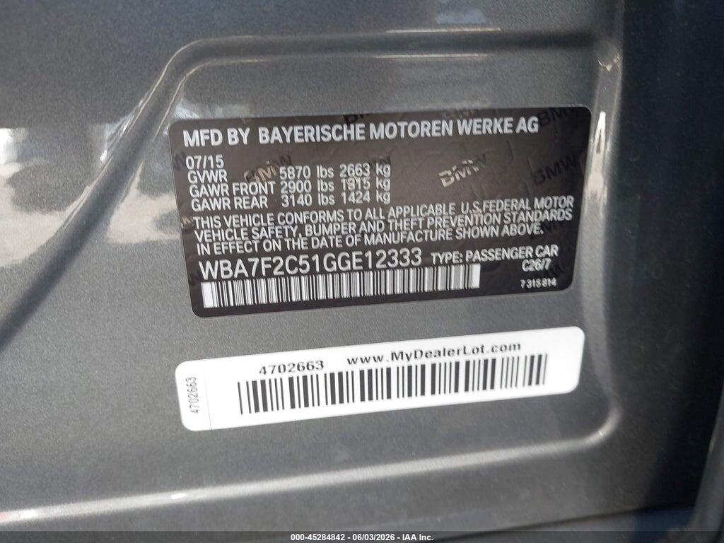 WBA7F2C51GGE12333 2016 BMW 750I photo no. 9