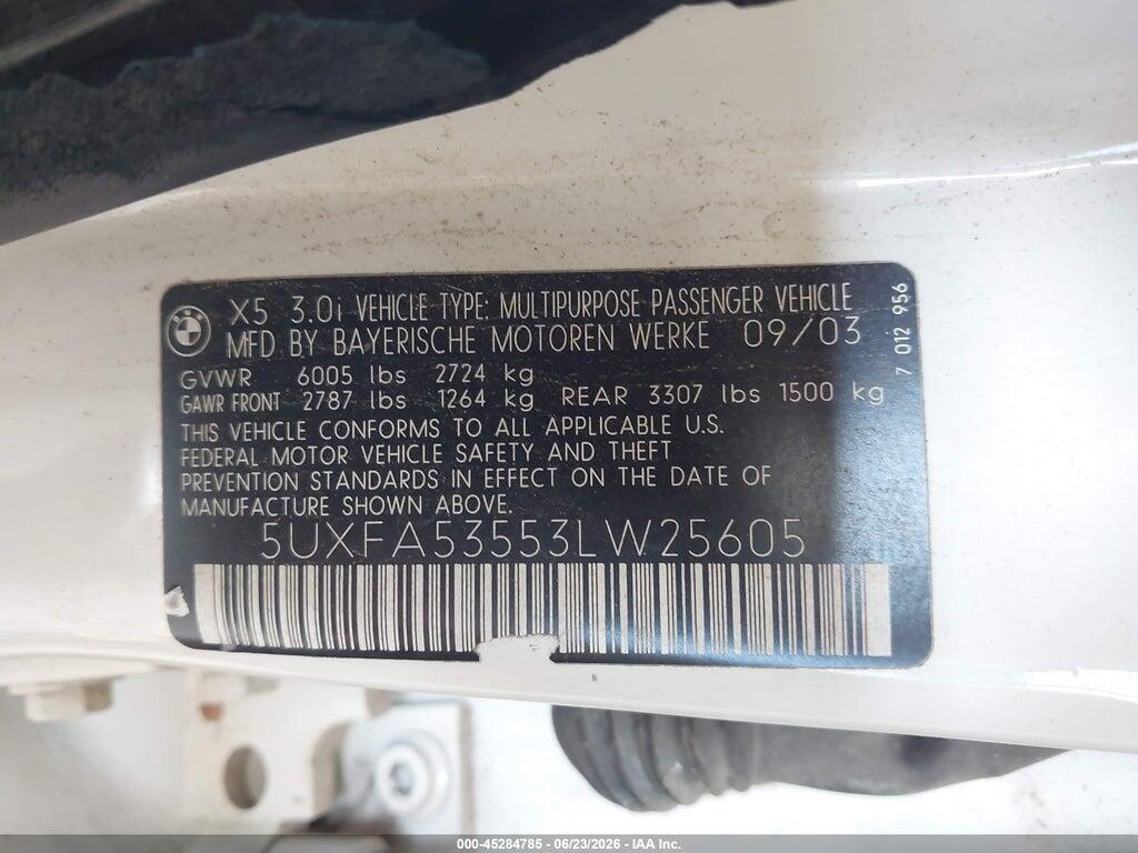 5UXFA53553LW25605 2003 BMW X5 photo no. 9