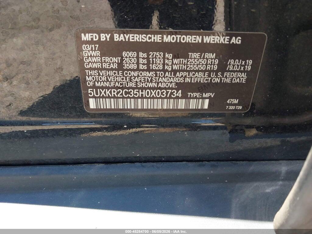 5UXKR2C35H0X03734 2017 BMW X5 photo no. 9