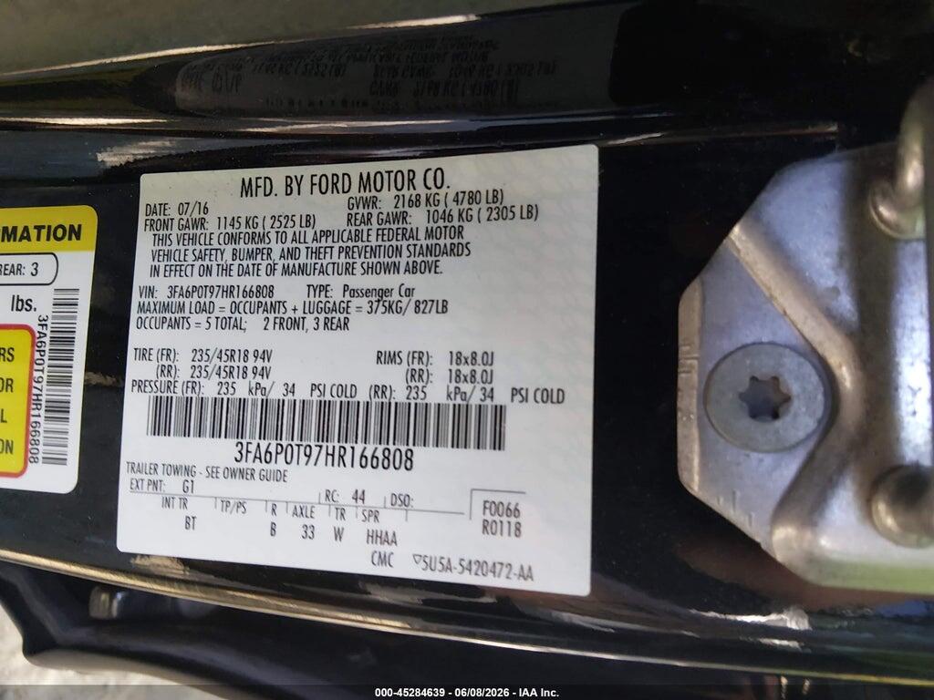 3FA6P0T97HR166808 2017 FORD FUSION photo no. 9