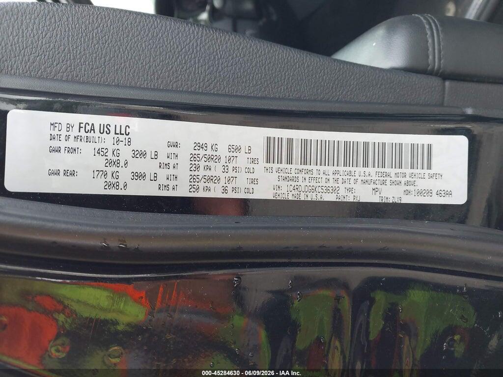 1C4RDJDG6KC536302 2019 DODGE DURANGO photo no. 9