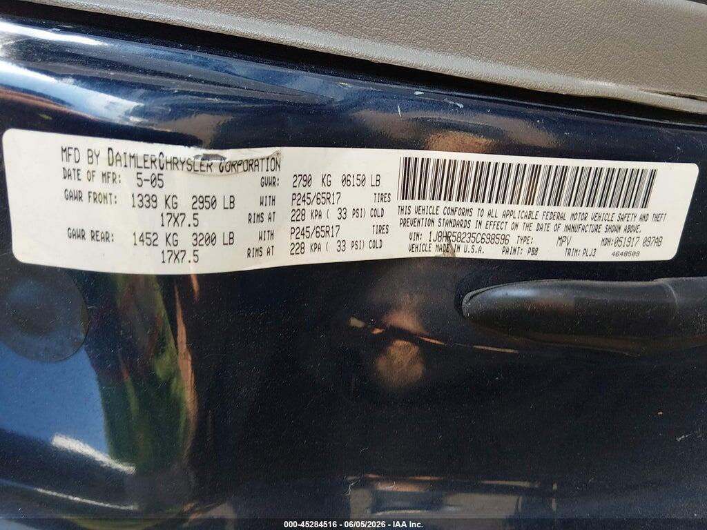 1J8HR58235C698596 2005 JEEP GRAND CHEROKEE photo no. 9