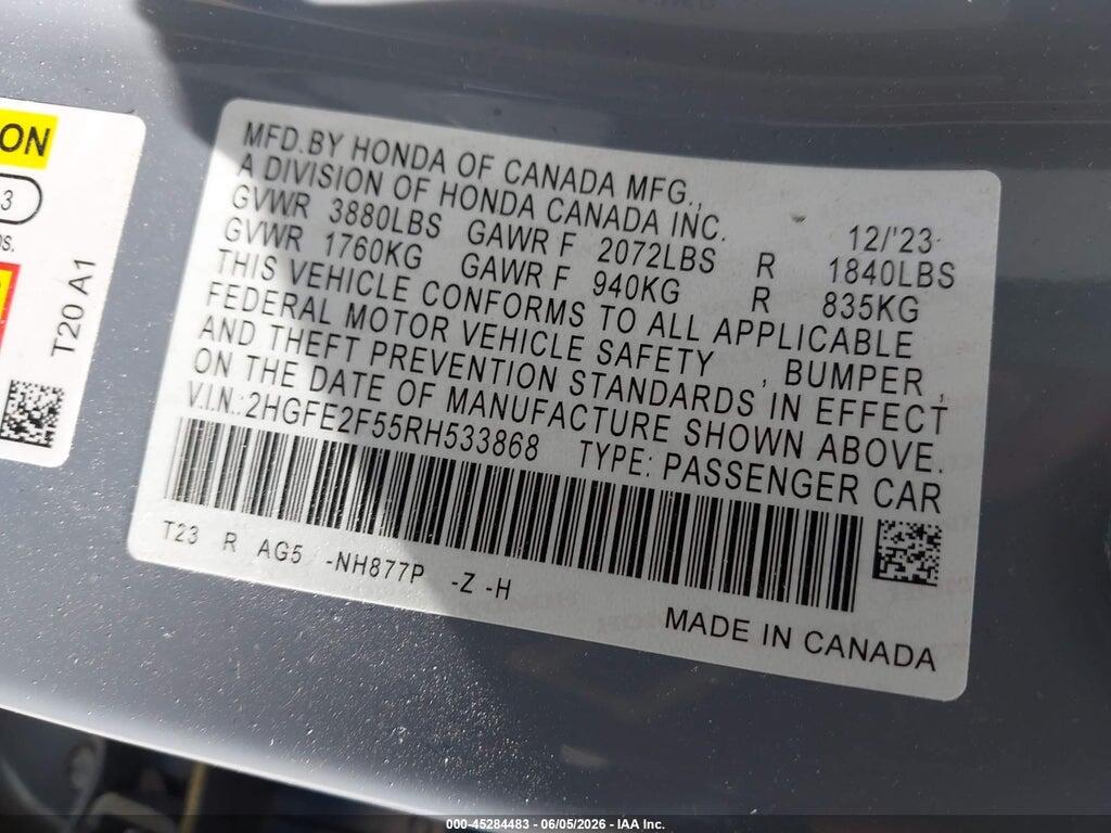 2HGFE2F55RH533868 2024 HONDA CIVIC photo no. 9
