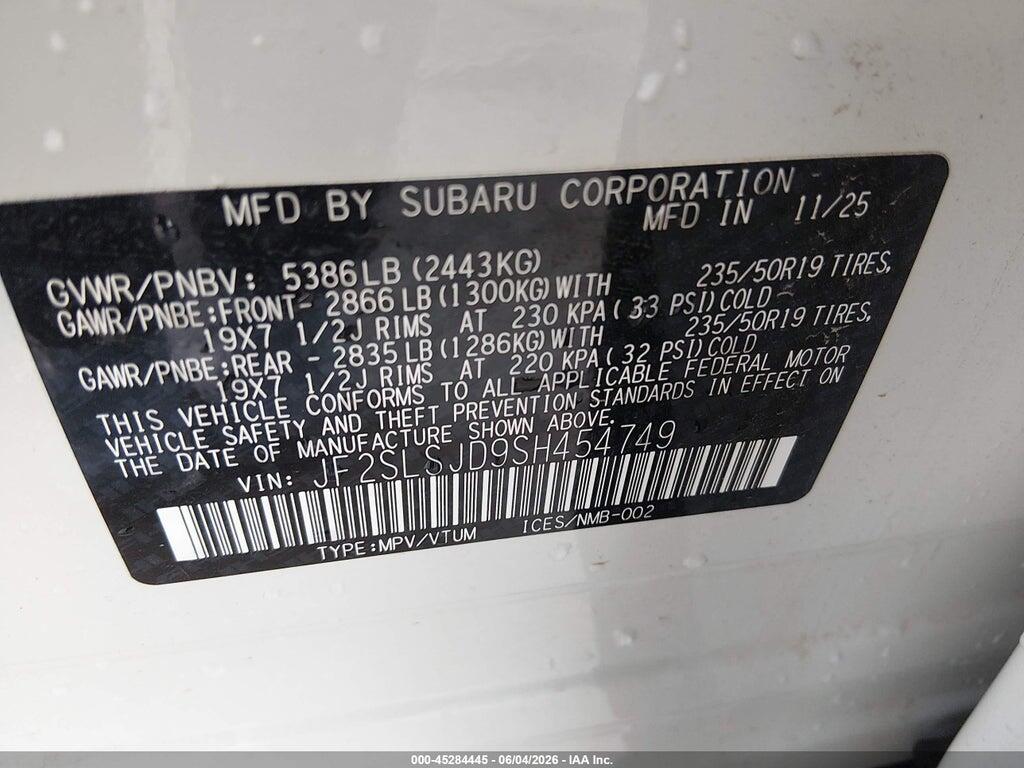 JF2SLSJD9SH454749 2025 SUBARU FORESTER photo no. 9