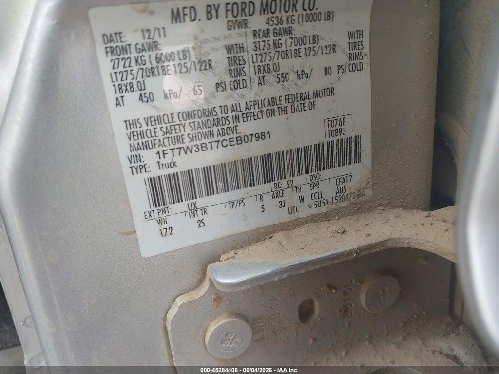1FT7W3BT7CEB07981 2012 FORD F-350 photo no. 9