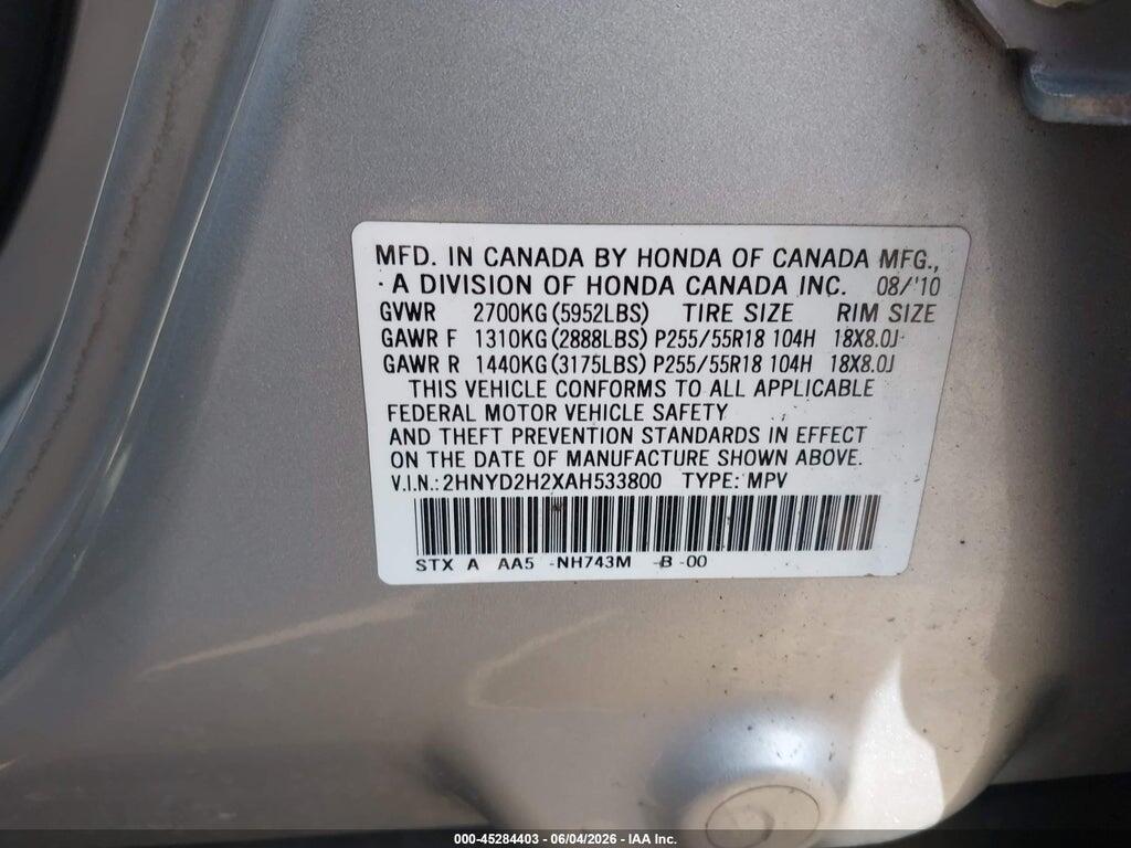 2HNYD2H2XAH533800 2010 ACURA MDX photo no. 9