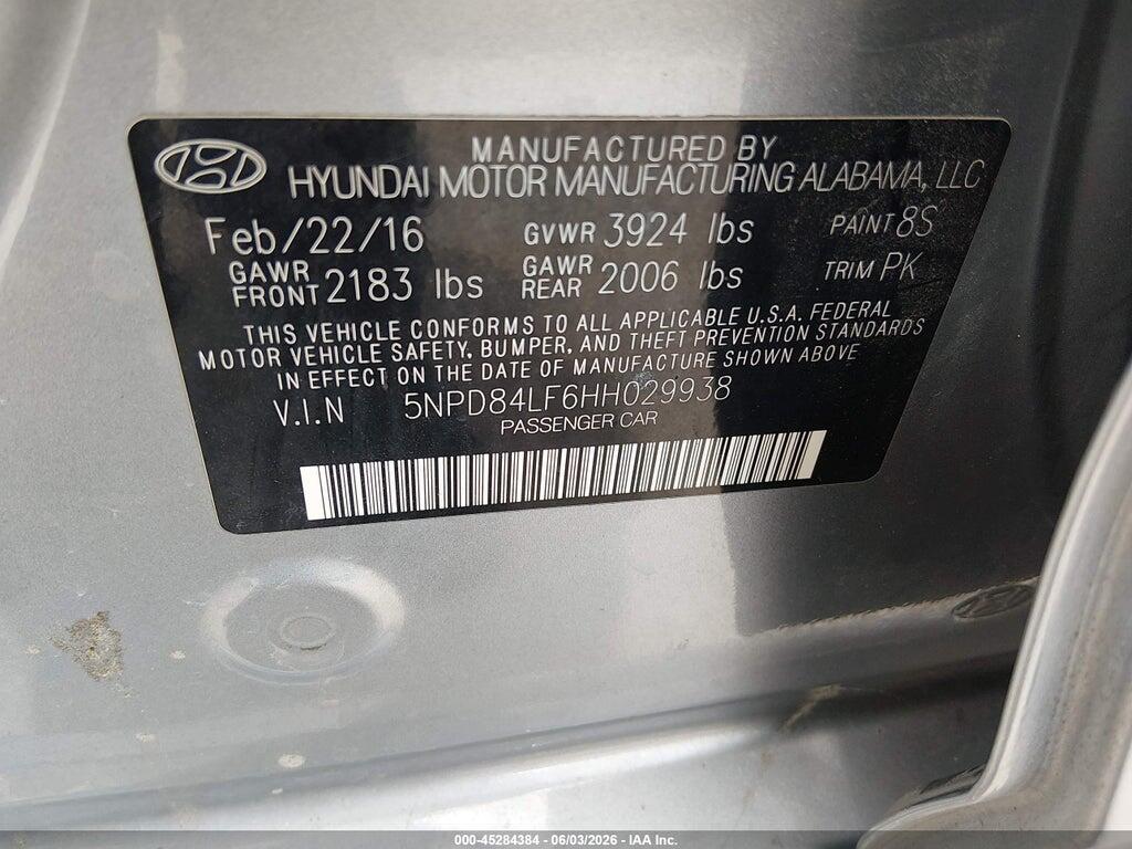 5NPD84LF6HH029938 2017 HYUNDAI ELANTRA photo no. 9