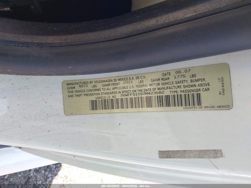 3VWFF31Y97M423582 2007 VOLKSWAGEN NEW BEETLE photo no. 9