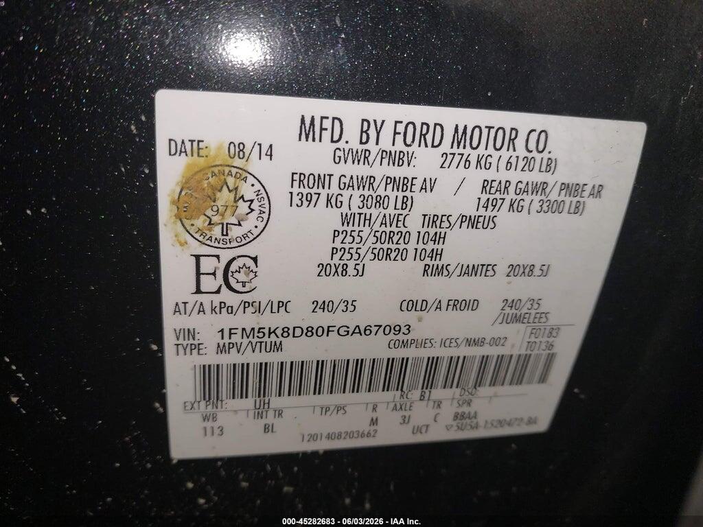 1FM5K8D80FGA67093 2015 FORD EXPLORER photo no. 9