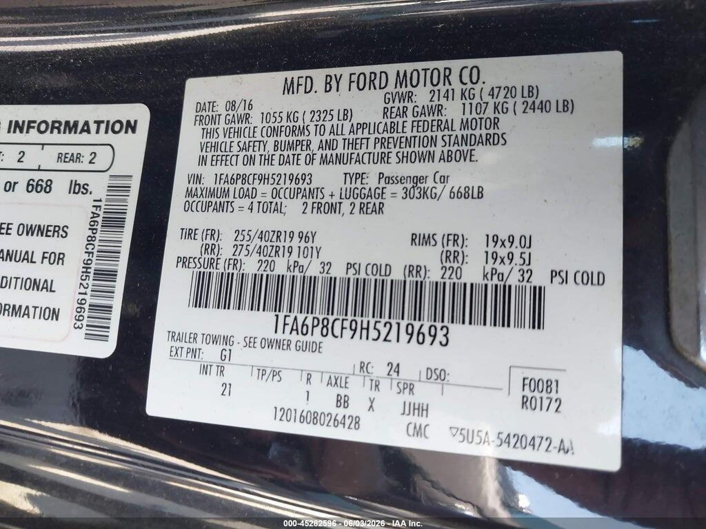 1FA6P8CF9H5219693 2017 FORD MUSTANG photo no. 9