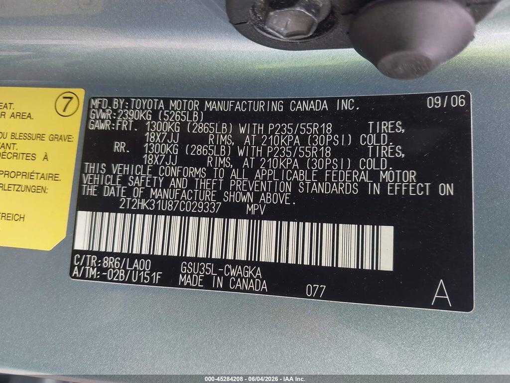 2T2HK31U87C029337 2007 LEXUS RX 350 photo no. 9