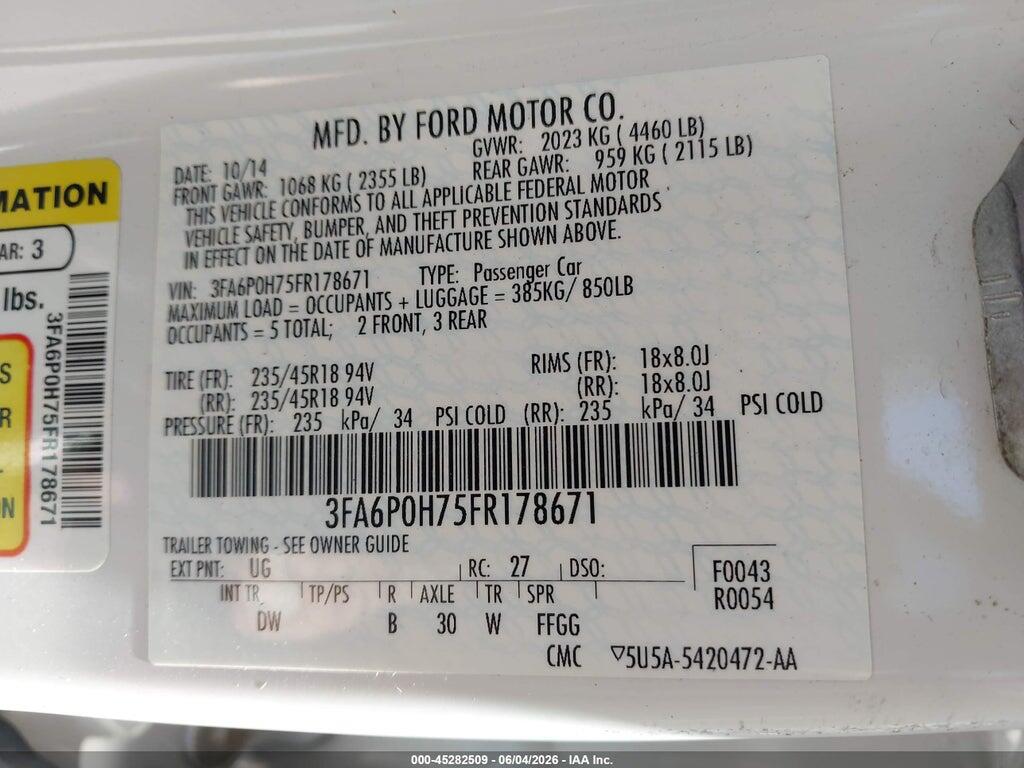 3FA6P0H75FR178671 2015 FORD FUSION photo no. 9